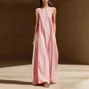 Women's Linen Sleeveless Loose Striped Maxi Dress by FitiqueFit
