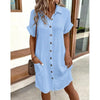 Women's Cotton Linen Shirt Dress – V-Neck Button-Front A-Line Dress by FitiqueFit