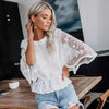 Women’s Lace Trim Top Short Sleeve Batwing Shirt by FitiqueFit