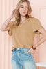 Mist Green Petal Sleeve Waffle Knit V Neck T-Shirt
