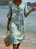 Women's Resort V-Neck Coconut Print Loose Three-Quarter Sleeve Dress by FitiqueFit
