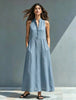 Women's Stand-Collar A-Line Maxi Dress – Resort & Vacation Style by FitiqueFit
