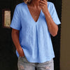 Women's Pleated Cotton-Linen Short-Sleeve Shirt – 5 Colors S–XXL by FitiqueFit