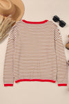 Pink Contrast Trimmed Striped Drop Shoulder Sweater