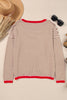 Pink Contrast Trimmed Striped Drop Shoulder Sweater