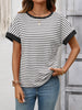 Striped Ribbed Knit Short Sleeve T-Shirt by Simply Love
