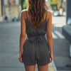 Women's Deep V-Neck Strap Shorts Jumpsuit – Dark Gray by FitiqueFit