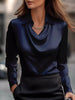 Full Size Satin Cowl Neck Long Sleeve Blouse Plus Size by Wild and Free Boutique