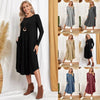 Women's Cotton Maxi Dress – Solid Color Long Sleeve A-Line with Pockets by FitiqueFit