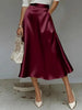 Women's Satin Solid Color Mid-Length Skirt – Slight Stretch by FitiqueFit