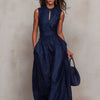 Women's Sleeveless Striped Wide-Leg Jumpsuit with Pockets by FitiqueFit
