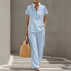 Cardigan & Short Sleeve Top + Pants Three-Piece Set – Solid Color Casual Lounge by FitiqueFit