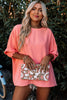 White Plain & Casual Shirred Cuffs Half Sleeve Top