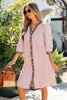Khaki Stripe Square Button Leopard Trim Loose Bracelet Sleeve Shirt Dress by Wild and Free Boutique