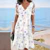 Women's Floral Lace Flounce Neckline High-Waist A-Line Midi Dress by FitiqueFit