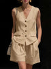 Women’s Cotton Linen Sleeveless Vest Top and Shorts Set by FitiqueFit