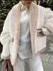Fuzzy Collared Neck Long Sleeve Jacket with Buttoned Closure and Cozy Pockets by Stevvex