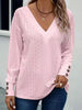 Eyelet V-Neck Long Sleeve T-Shirt by Simply Love