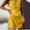 🌿 V-Neck Cotton & Linen Sleeveless Mini Dress by FitiqueFit