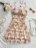 Boho Floral Spaghetti Strap Mini Dress – Ruched Ruffle Hem Vacation Sundress by FitiqueFit