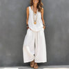 Women’s Cotton Linen Sleeveless Tank Top and Wide-Leg Pants Set by FitiqueFit
