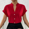 🧡 Summer Women's Satin V-Neck Short Sleeve Shirt – Elegant Casual Wear by FitiqueFit