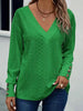 Eyelet V-Neck Long Sleeve T-Shirt by Simply Love