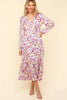 Lilac Full Size Floral V-Neck Long Sleeve Dress With Side Pockets Elegant & Practical Dress by Stevvex