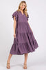 Ruffle Sleeve Collared V Neck Tiered Midi Dress For Women – Elegant and Feminine Dress with Ruffled Sleeves and Tiered Design by Stevvex