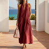 Cotton Halterneck Sleeveless Deep V-Neck Loose Straight-Line Dress by FitiqueFit