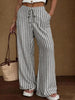 Women's Striped Wide-Leg Trousers – Lace-Up Elastic Waist Loose Fit by FitiqueFit