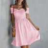 Women's Off-Shoulder Striped Waist-Cinching Midi Dress by FitiqueFit