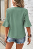 Beau Blue Ruffled Short Sleeve V Neck Textured Blouse