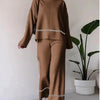 Women’s Solid Color Casual Two-Piece Set – Loose Top & Bootcut Pants Suit by FitiqueFit