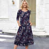 Women’s Floral Patchwork Three-Quarter Sleeve Dress by FitiqueFit