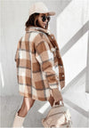 Autumn And Winter Long Sleeve Double Pocket Plaid Furry Coat Women