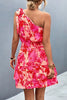 Pink Smocked Printed Single Shoulder Dress Feminine & Flattering Summer Style Dresses by Stevvex