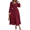 Elegant Casual Ruffled Solid Color Square Collar Large Swing Dress