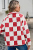 Elegant Checkered Snap Down Long Sleeve Teddy Jacket Soft & Warm Colorful Jacket by Stevvex