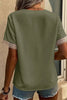 Green Lace Trim V Neck Short Sleeve Blouse by Wild and Free Boutique