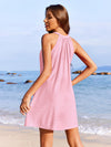 Eyelet Grecian Neck Mini Dress
