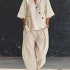 V-Neck Short Sleeve Top & High-Waist Trousers Two-Piece Set by FitiqueFit
