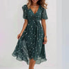 Chiffon Print V-Neck Dress – Elegant Two-Piece Set Midi Dress