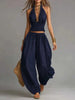 Women's Sleeveless Backless Halter Top & Wide-Leg Pants Set by FitiqueFit