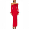 Three-dimensional Flower Slanted Shoulder Long Sleeved Dress