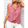 Women's Lapel Collar Sleeveless Top – Loose Fit, Pockets, Solid Color by FitiqueFit