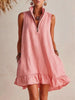 Women's Casual Loose Half-Zip Sleeveless Dress with Ruffle Hem by FitiqueFit