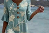 Women's Resort V-Neck Coconut Print Loose Three-Quarter Sleeve Dress by FitiqueFit