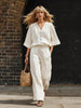 Women's Linen Button-Up Cardigan & Wide-Leg Pants Set – 2-Piece Outfit by FitiqueFit