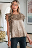 Gold Metallic Round Neck Ruffle Trim Sleeveless Top by Wild and Free Boutique